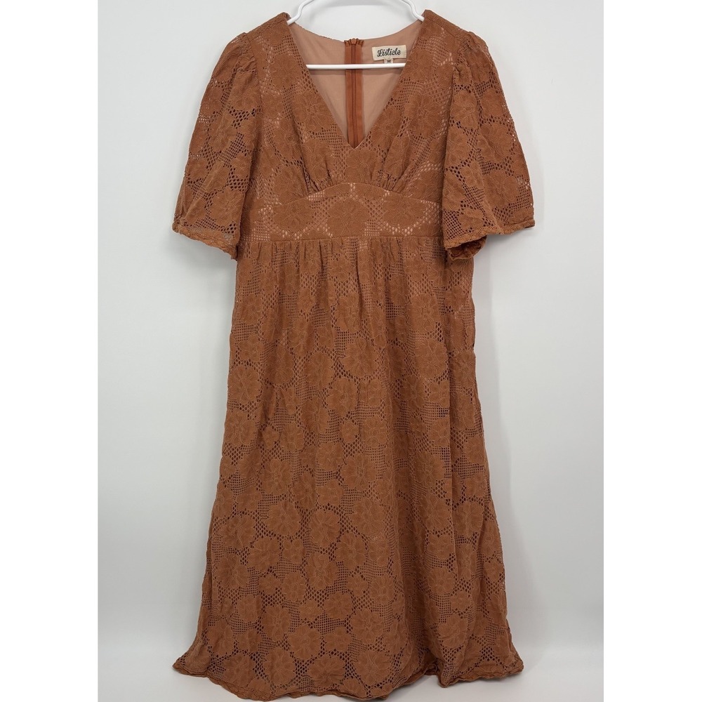Bella Ella Listicle She's So Gorgeous Midi Dress Rust Orange Fall Womens Medium